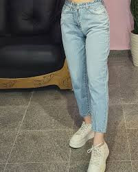 شلوار مام آبی جین