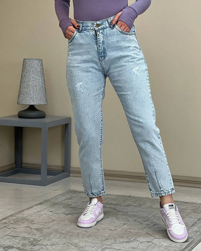 شلوار مام فیت زنانه ابی برفی