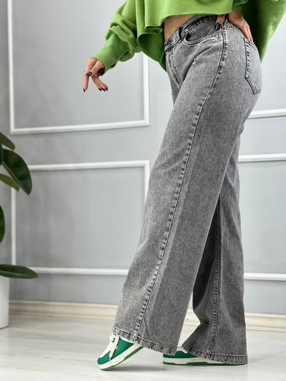 شلوار لی فول بگ زنانه پشت کش طوسی