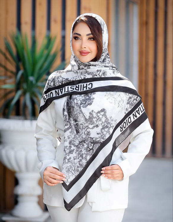 روسری نخی سفید مشکی