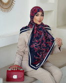 روسری ساتن ابریشم سورمه ای زرشکی