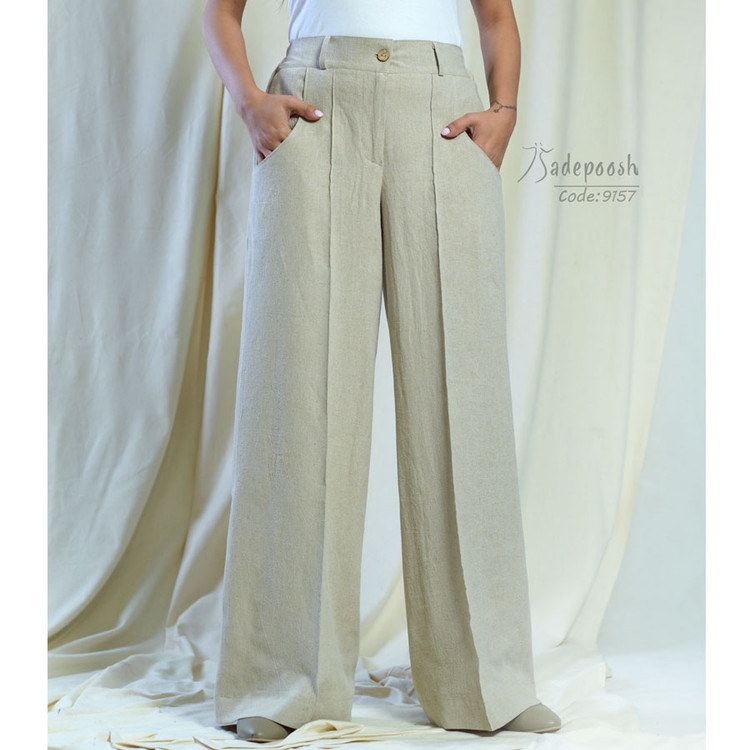 شلوار بگ لینن استخوانی