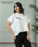 پانچو زنانه سفید طرح پر برجسته