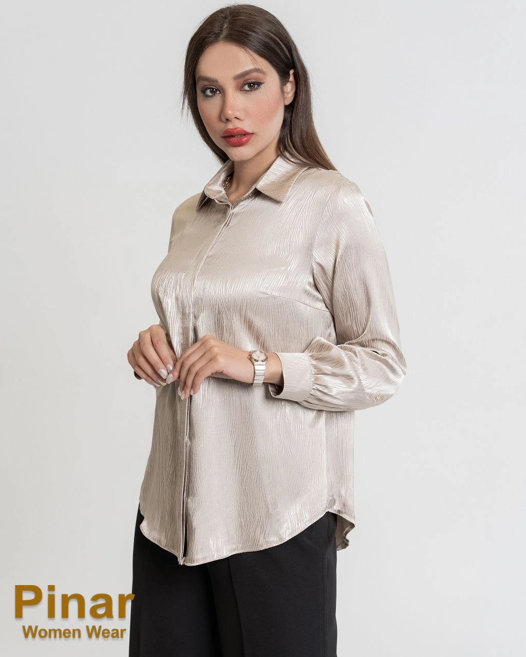 شومیز ساتن یقه مردانه
