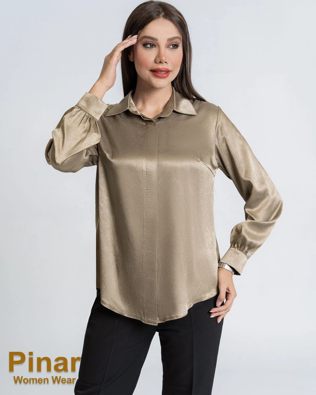 شومیز ساتن نسکافه ای زیر کتی