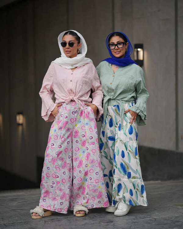 ست مانتو جلو گره ای با شلوار گره ای جنس لینن ایتالیایی