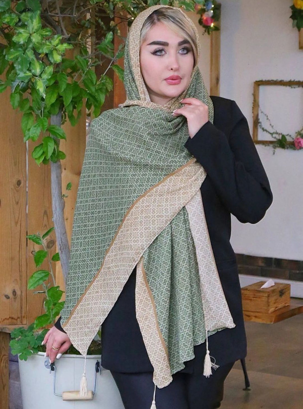 شال کریشه سبزکرم