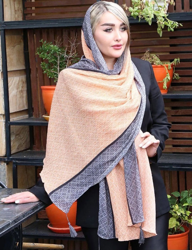 شال کریشه طوسی نارنجی