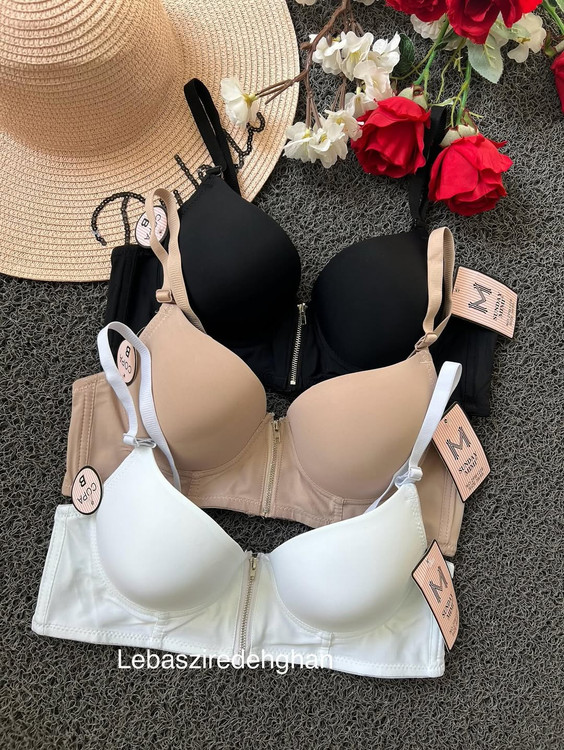 ست شورت و سوتین اسفنجی جلو زیپ تکرنگ