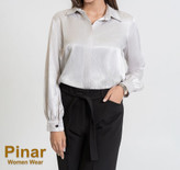 شومیز ساتن طرحدار نقره ای