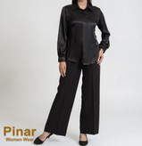 شومیز ساتن طرحدار مشکی