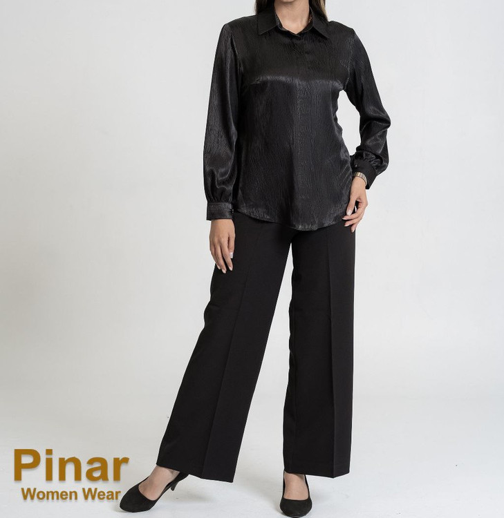 شومیز ساتن طرحدار مشکی