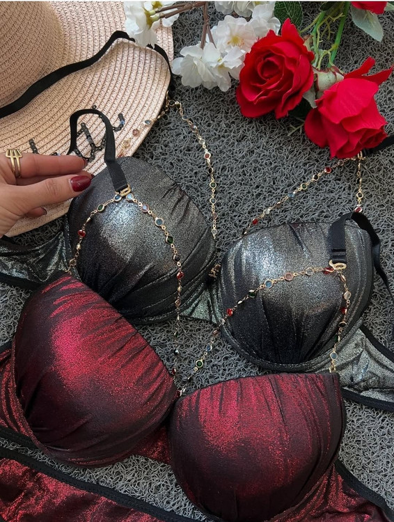 ست شورت و سوتین زنانه فانتزی گیپور هارنس دار