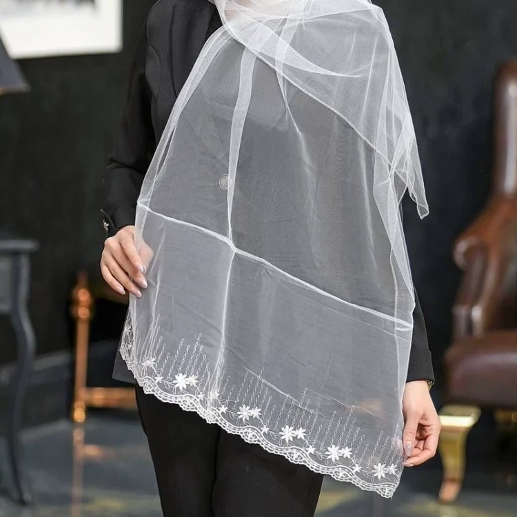 خرید و قیمت شال توری سفید دستک دار