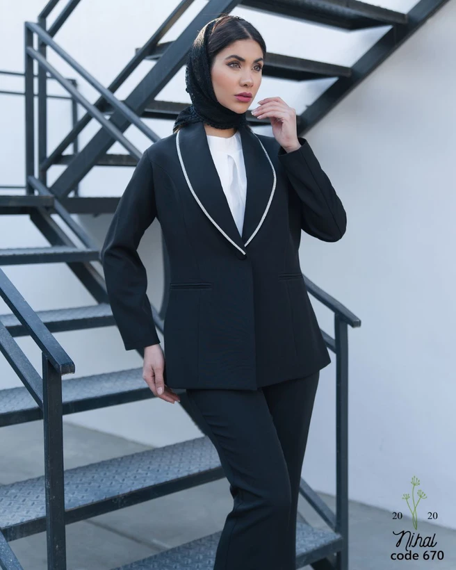 ست کت و شلوار مجلسی زنانه یقه آرشال