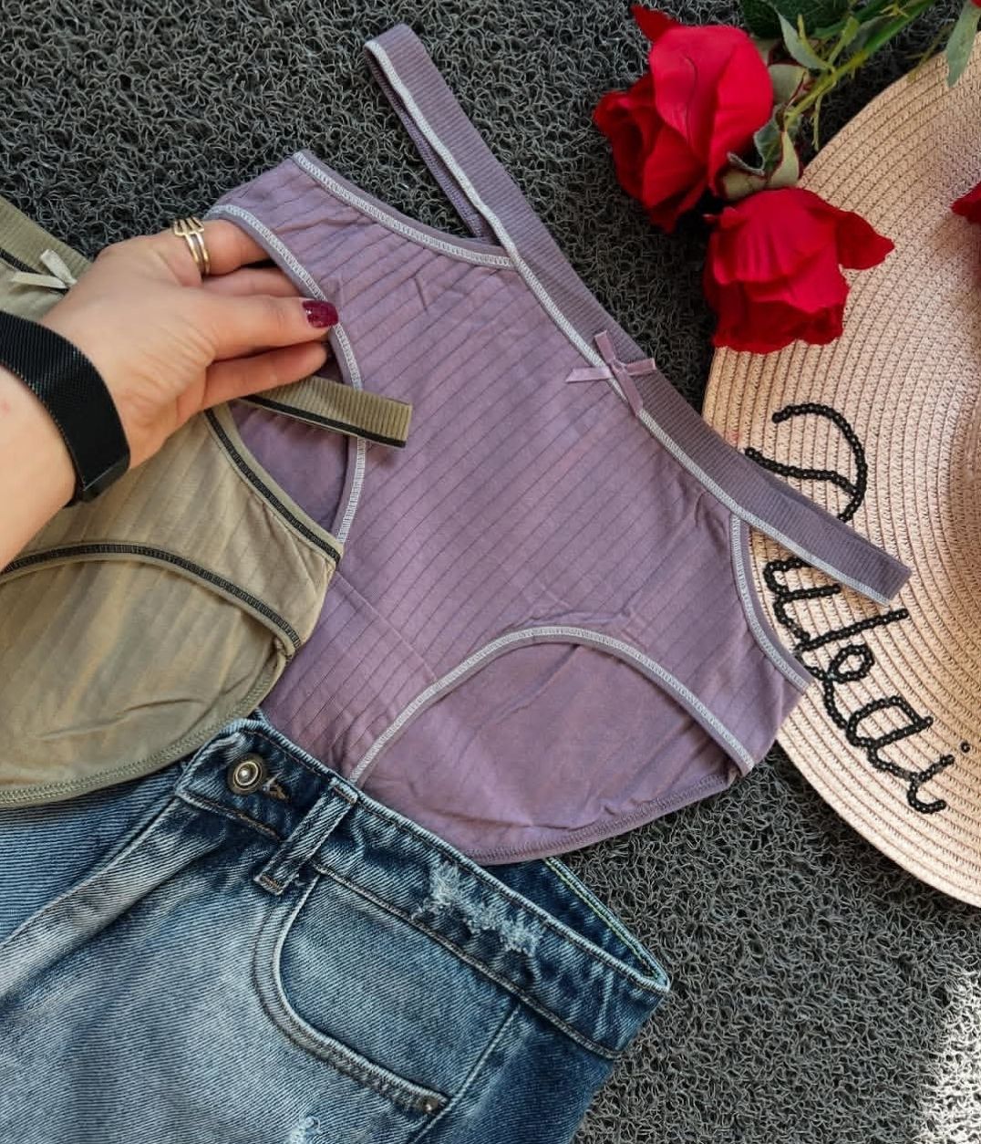 شورت زنانه کبریتی دو تکه متصل | فاق اسلیپ دو بند