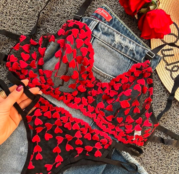 ست شورت و سوتین شیشه ای قلبی 55516 - فروشگاه لاوین