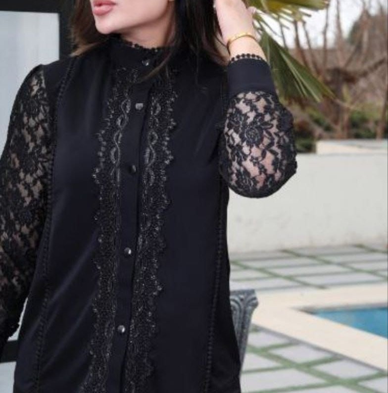 شومیز زنانه ساتن آستین گیپور مجلسی قواره بزرگ