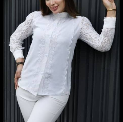 شومیز ساتن آستین گیپور سایزبزرگ 6013