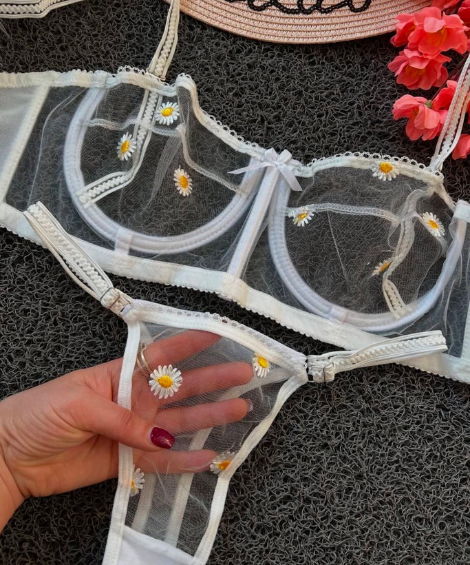 ست شورت و سوتین توری شیشه ای بابونه سبز - ترب