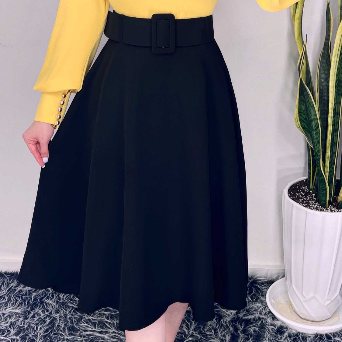 دامن نیم کلوش زنانه جنس مازراتی قد 70 میدی