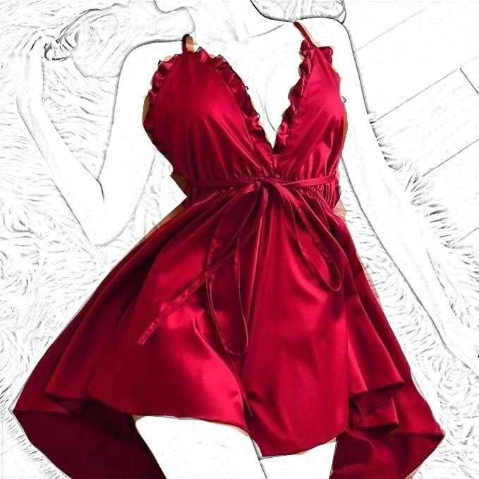 لباس خواب زنانه مقمیس مدل ساتن پشت ضربدری