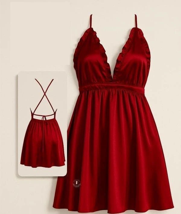 لباس خواب ساتن و دانتل پشت ضربدری لاو لاینجری ...