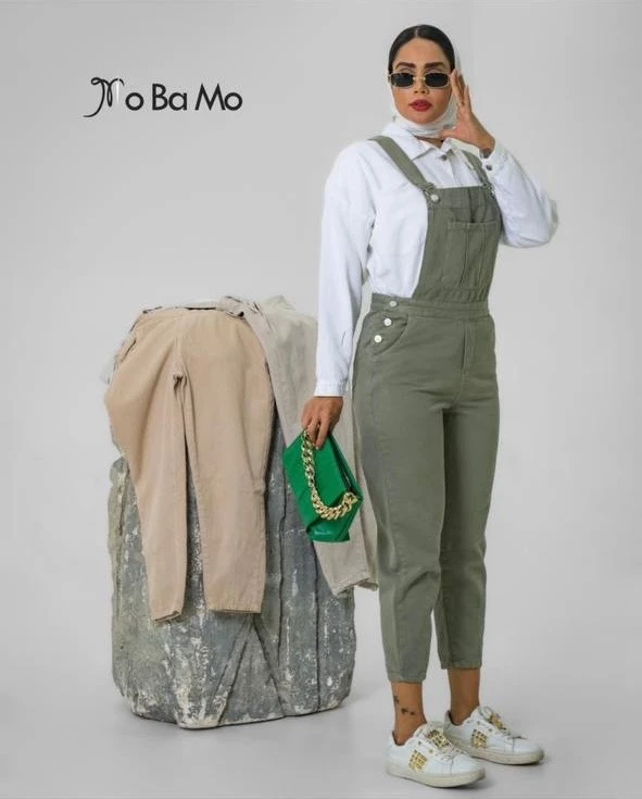 شلوار پیش بندی زنانه جنس کتان