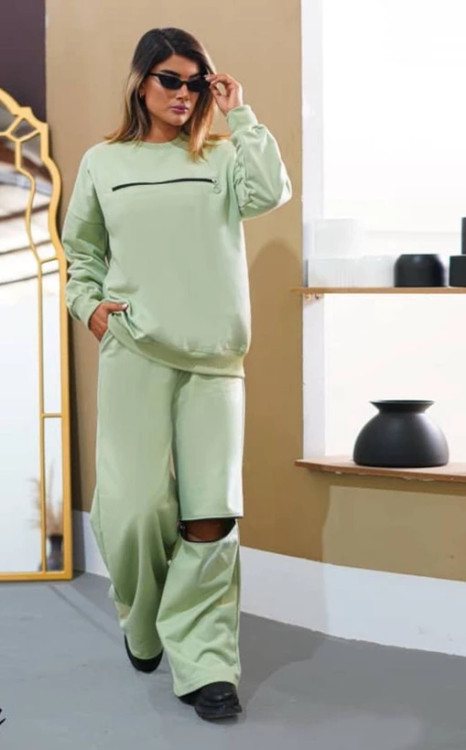 ست سویشرت شلوار زنانه دورس مدل خفاشی جلو زیپ ...