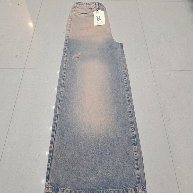 شلوار جین بگ زنانه کثیف شور تینت کرم کد B 765