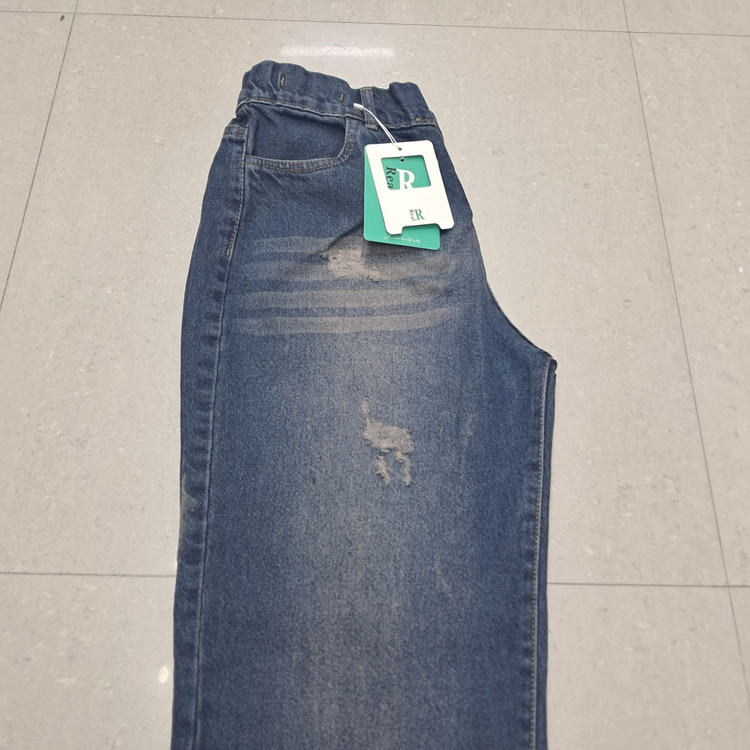 شلوار جین نیم بگ سایز بزرگ سرمه ای کثیف - ترب