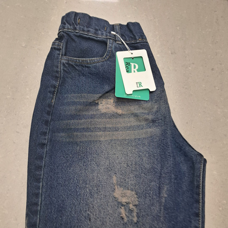 شلوار جین نیم بگ سرمه ای کثیف شور