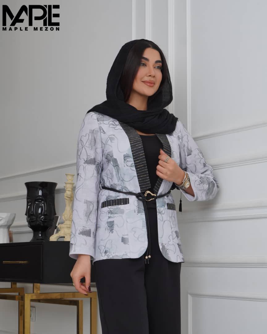 مانتو کتی لینن گلدوزی شده همراه کمربند