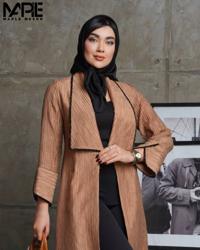 مانتو کتان کریستال یقه آمریکایی 14020 - باسلام