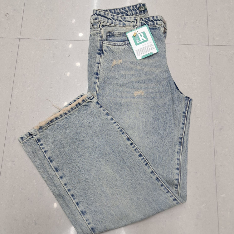 شلوار جین بگ زنانه خط دار کثیف شور تینت کرم ...