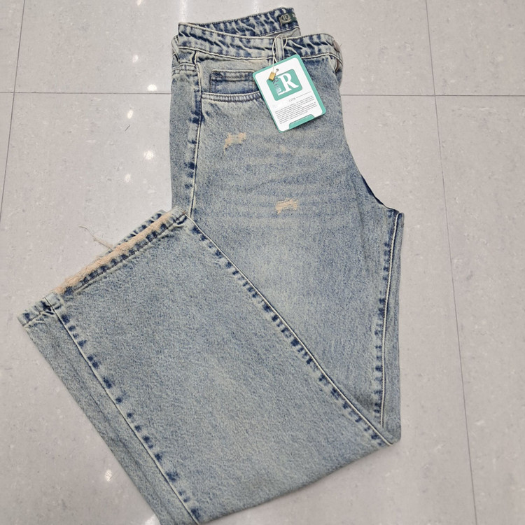 شلوار جین نیم بگ آبی تیره کثیف شور فروشگاه ...