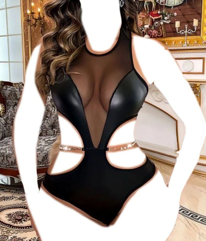 بادی ترکیبی چرم و حریر زنجیردار