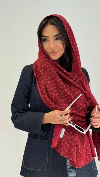 شال نخی پلیسه ریز زرشکی