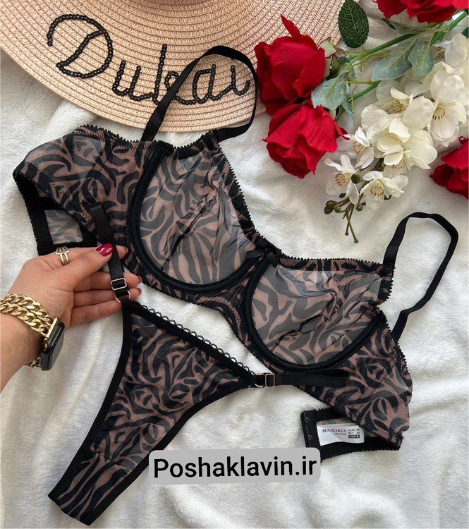 ست شورت و سوتین حریر طرح پلنگی