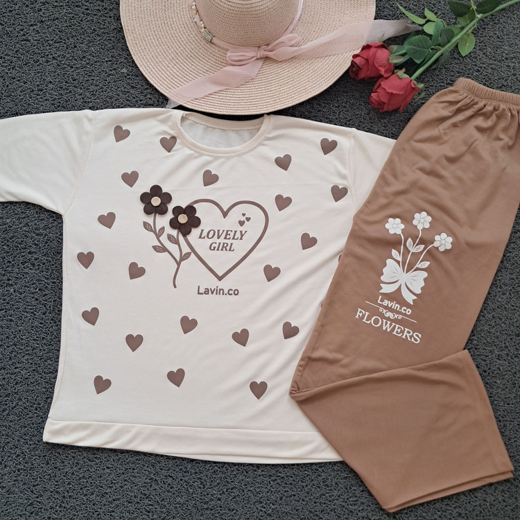 ست تیشرت شلوار گل برجسته