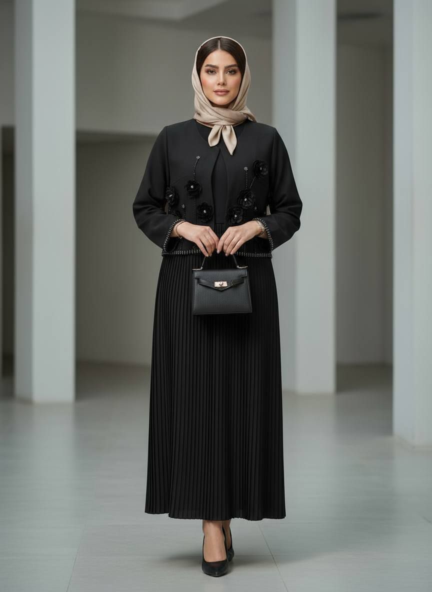 کت و سارافون پلیسه جنس مازراتی گل برجسته