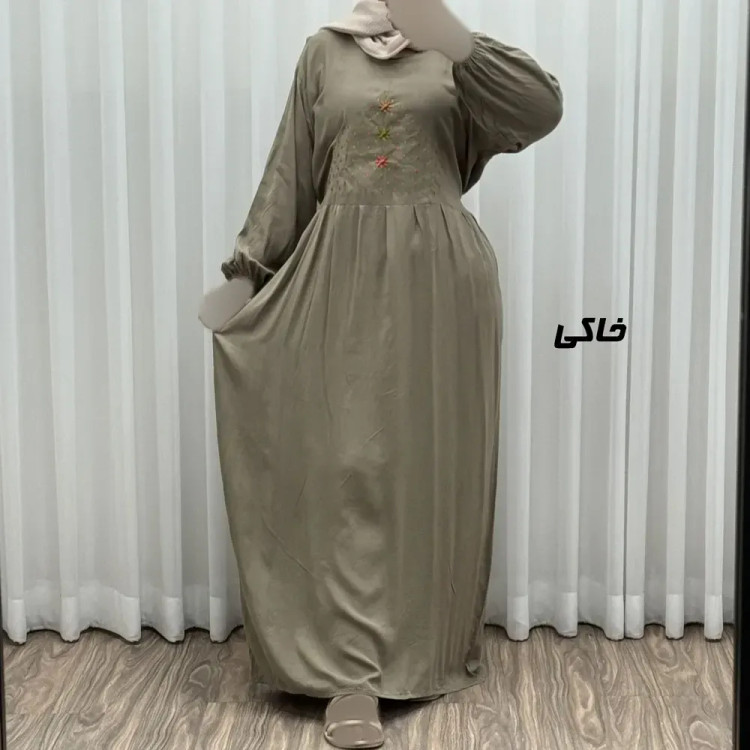 پیراهن ساحلی نخی گلدوزی شده زنانه و دخترانه فری سایز تا 46 با کمربند