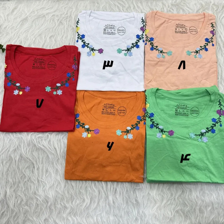 تیشرت زنانه نخ پنبه گلدوزی شده وارداتی کد 1863