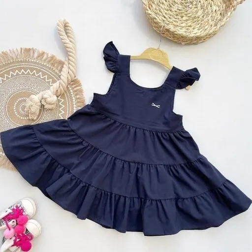 سارافون دخترانه کتان نخ تابستانی در دو سایز مناسب 5 تا 7 سال