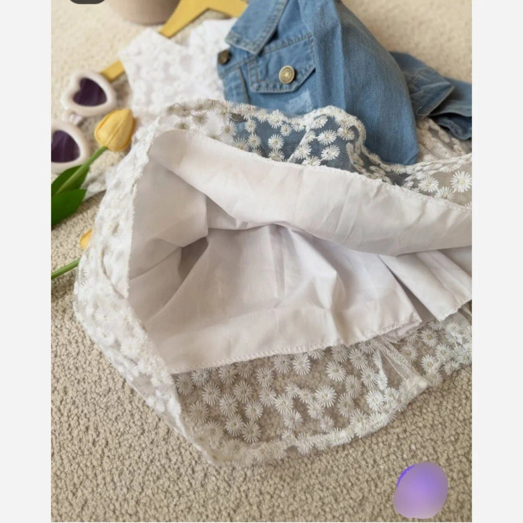 ست کت جین و سارافون تور خامه دوزی دخترانه طرح پروانه