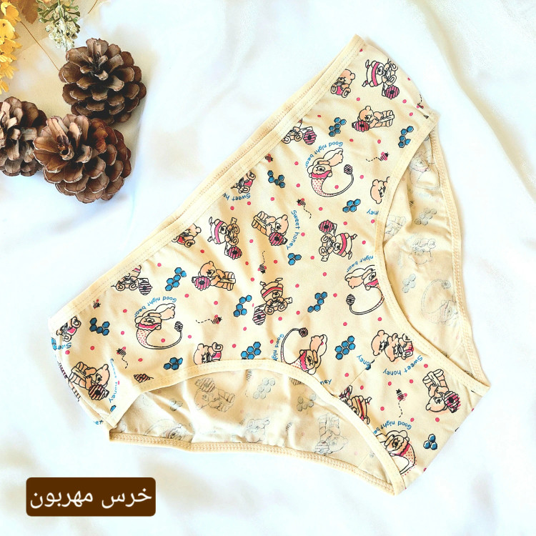شورت زنانه نخی قواره دار برند ال کیم طرح دار رنگ کرم سایز XL تا 3XL