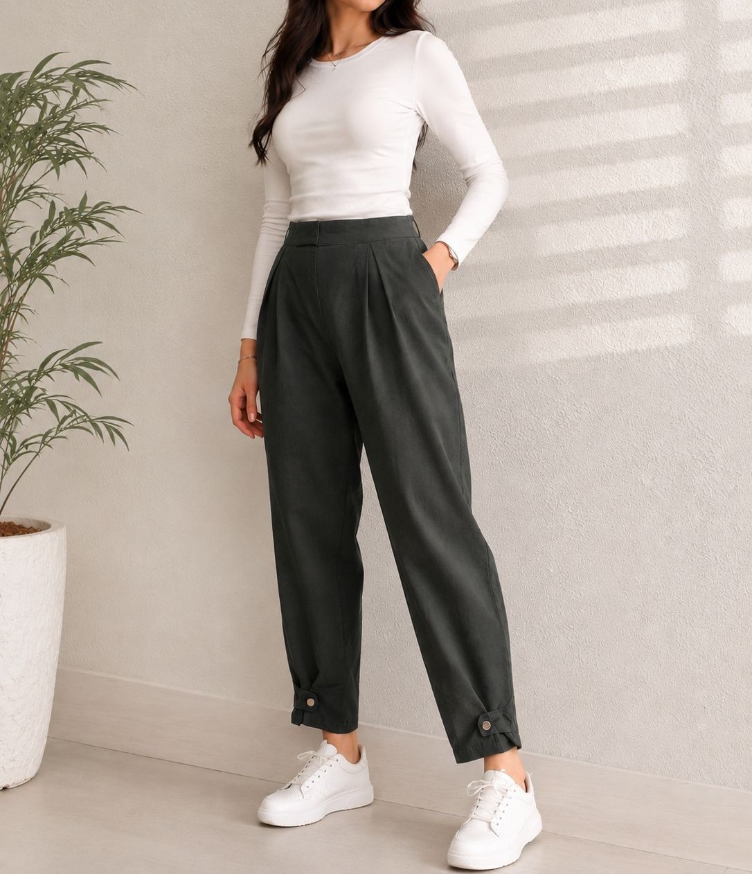 شلوار زنانه مام استایل کتان کاغذی کمرکش