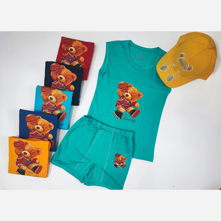 ست تاپ و شورت بچگانه نخی طرح تدی و مک کویین سایز مدیوم