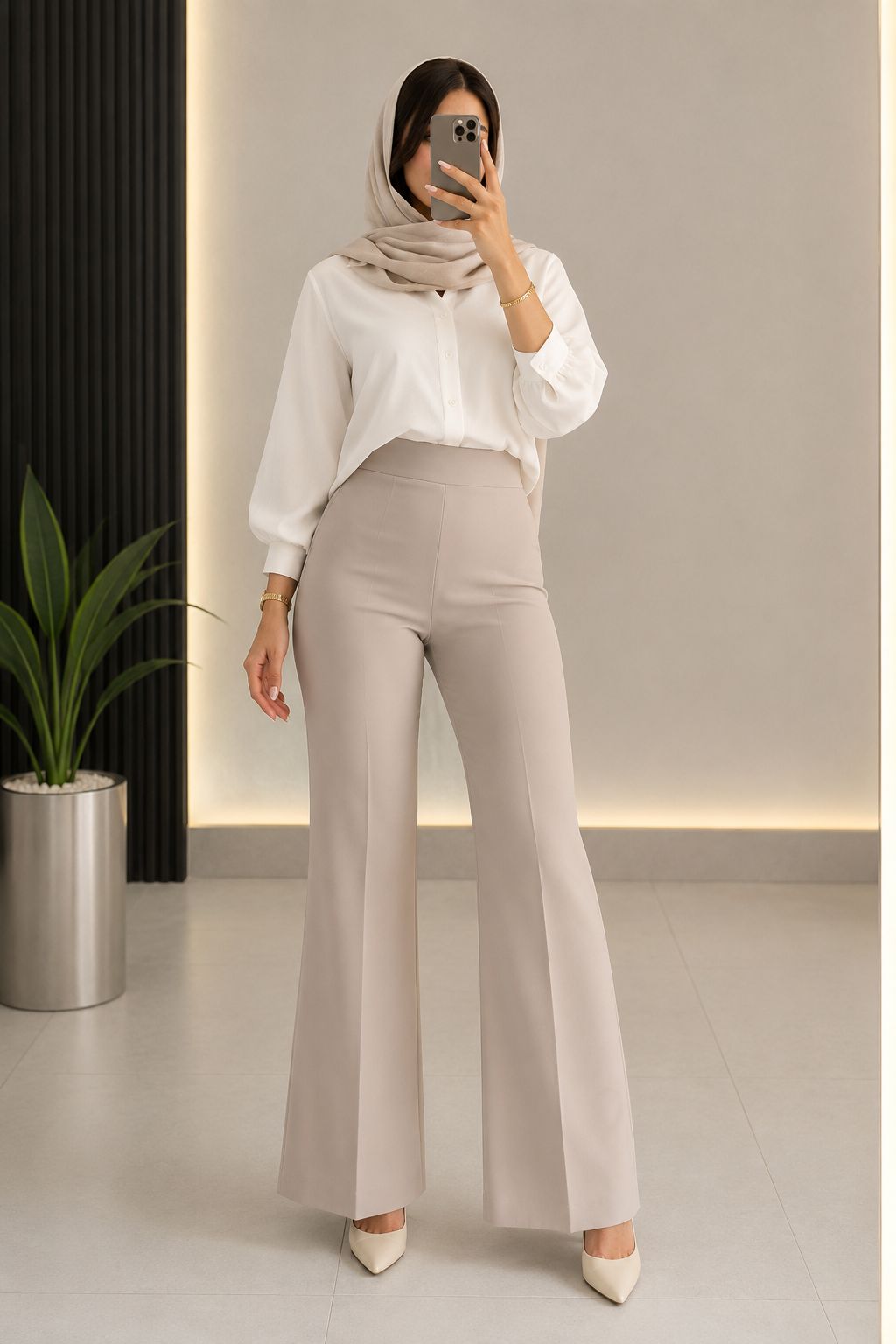 شلوار پارچه ای زنانه مدل دمپا (بوتکات)  رنگ کرم