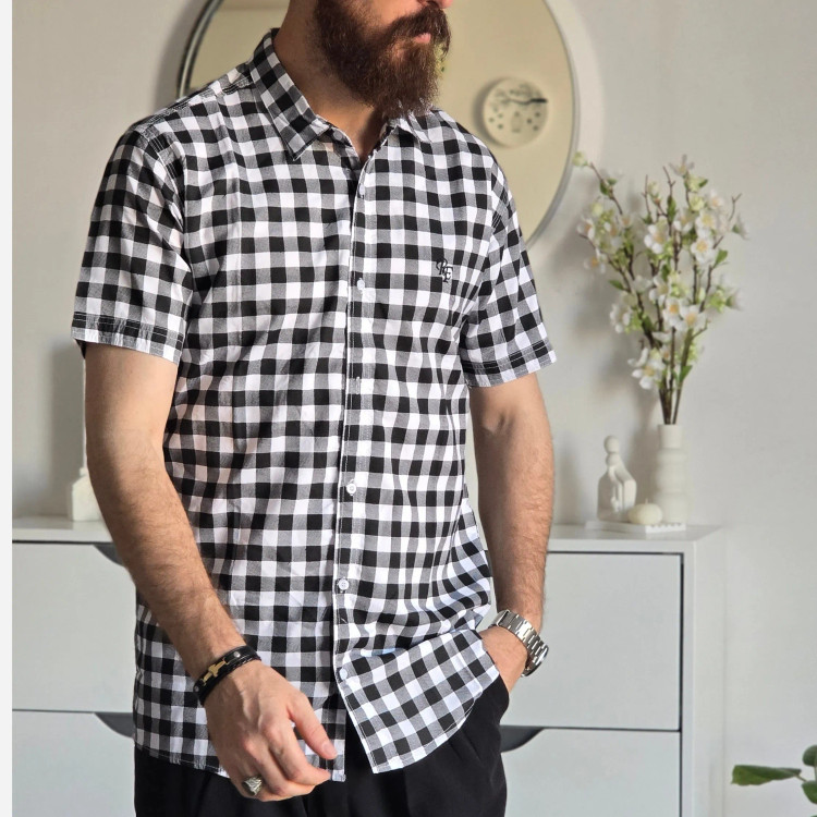پیراهن آستین کوتاه مردانه چهارخونه نخی سایز M تا XXL